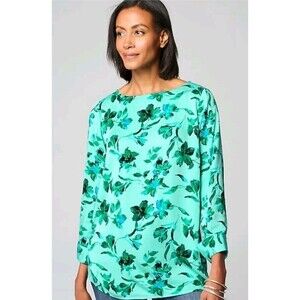 J  Jill Womens Plus 2X Floral Print Tunic Lenzing Ecovero Viscose A Line Shirt